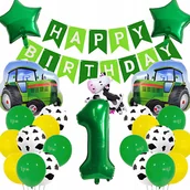 Baby shower i roczek - BALONY FARMA ZESTAW CYFRA 1 TRAKTOR CIĄGNIK KROWA URODZINY ROCZEK DEKORACJE - miniaturka - grafika 1