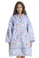 Bluzy damskie - BLUZA PLUSZOWA Z KAPTUREM COMFY KOC OVERSIZE CIEPŁA PINGWIN ŚNIEŻYNKA ZIMA - miniaturka - grafika 1