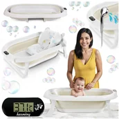 Wanienki dla dzieci - WANIENKA DZIECIĘCA Z TERMOMETREM HARMONY BEŻOWA PODUSZKA SŁONIKI - miniaturka - grafika 1