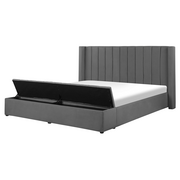 Łóżka - Beliani Łóżko welurowe z ławką 160 x 200 cm szare NOYERS - miniaturka - grafika 1