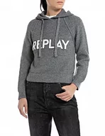Bluzy damskie - Replay Damska bluza z kapturem, M08 melanż żelazny, XS - miniaturka - grafika 1