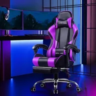 Fotele gamingowe - GTPLAYER Fotel dla graczy z podnóżkiem i masującą poduszką lędźwiową Fotel biurowy Fotel dla graczy Ergonomiczny fotel dla graczy z łączonymi podłokietnikami o udźwigu do 150 kg Fioletowy - miniaturka - grafika 1