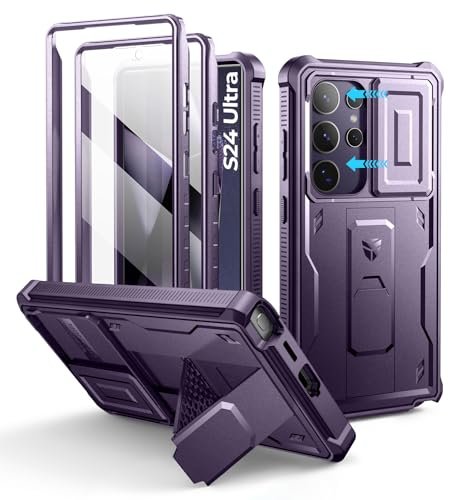 Dexnor Etui do Samsung Galaxy S24 Ultra z wbudowaną osłoną kamery przesuwnej, ochrona wyświetlacza i podpórką, wytrzymałe etui na telefon komórkowy, ochrona ekranu i podpórka, wytrzymałe etui na