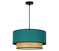 Lampy sufitowe - Żyrandol Boho, rattan, tkanina, beżowa/petrol - miniaturka - grafika 1