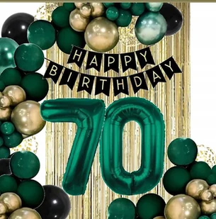 Balony Kurtyna Dekoracje Na Urodziny Cyfra 70 Lat Zielone Złote Czarne - Balony i akcesoria - miniaturka - grafika 1