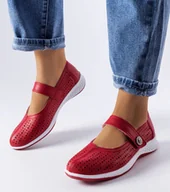 Botki damskie - Czerwone ażurowe balerinki ze skóry naturalnej Morgnano -38 - miniaturka - grafika 1