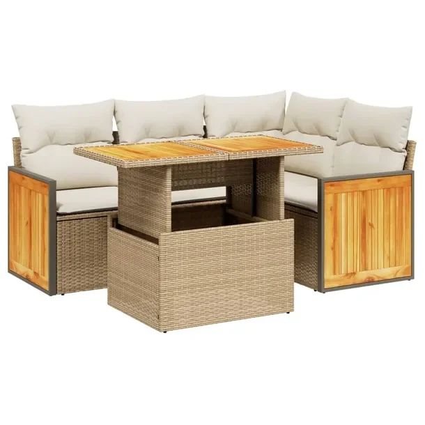 Zestaw mebli ogrodowych modułowych, beżowy, rattan PE, wymiary 55-100 x 5