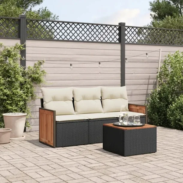 Modułowy zestaw mebli ogrodowych z rattanem PE, czarny, 55 x 62 x 69 cm