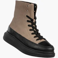 Botki damskie - Trzewiki Damskie Skórzane Botki Wysokie Sznurowane Beżowe Ulmani 18542 Beżowy 37 - miniaturka - grafika 1