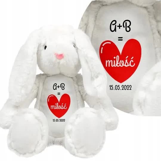 Przytulanka Królik Na Walentynki Inicjały IMIĘ Wz