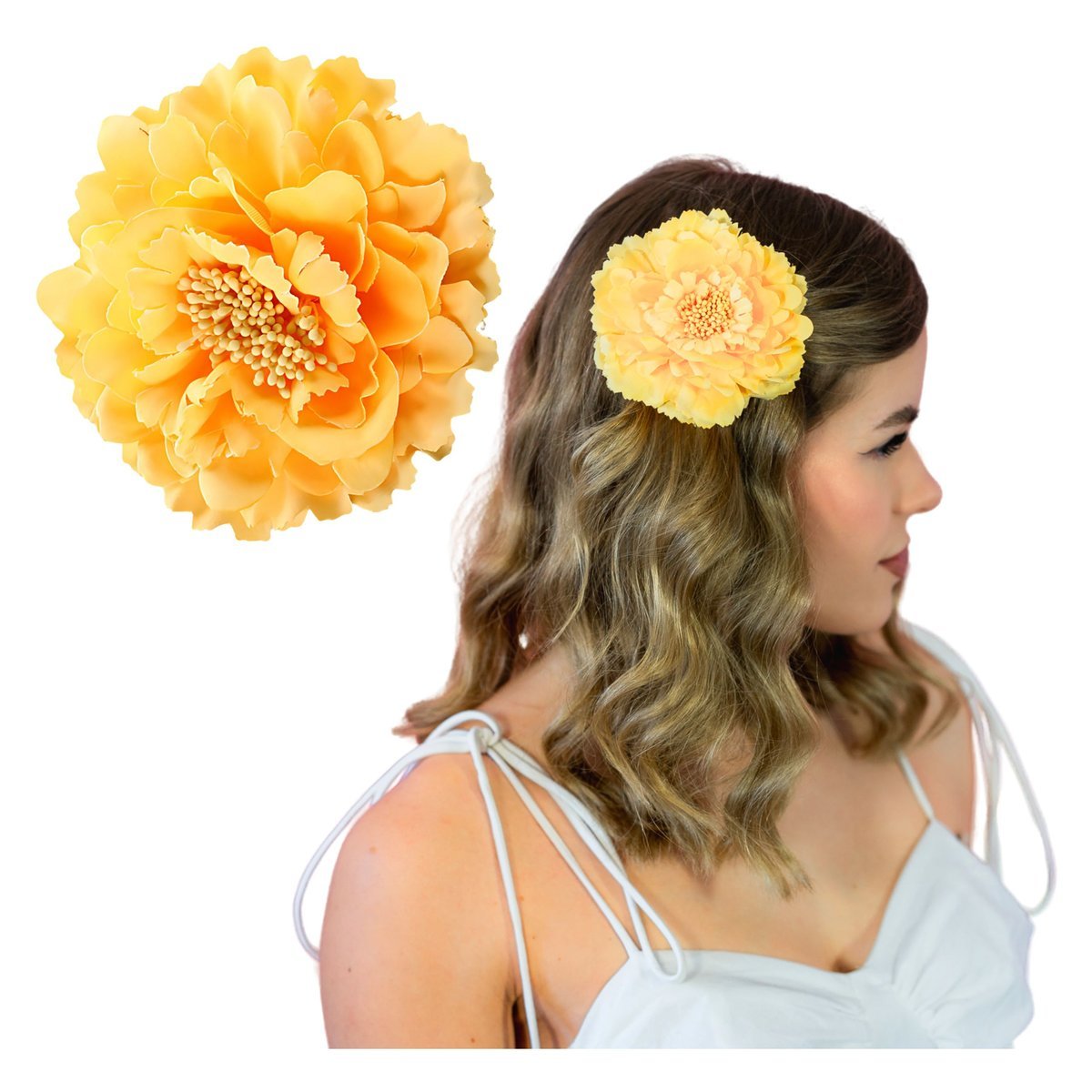 Spinka do Włosów Żółta Duża Kwiat Piwonia Wsuwka Klamra Lekka i Efektowna
