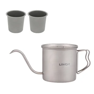 Czajnik do kawy Lixada, przelewowy, kawa, mini herbata, woda, garnek kempingowy, kuchenka górna, dzbanek do kawy, gęsia szyja, Ti, 400 ml z 2 PCS kubkiem 220 ml - Dzbanki i imbryki - miniaturka - grafika 1
