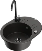 Zlewozmywaki z baterią - Mexen Kevin zlewozmywak granitowy 1-komorowy z ociekaczem i baterią kuchenną Telma, czarny/złoty metalik - 6517-75-670200-70-B - miniaturka - grafika 1