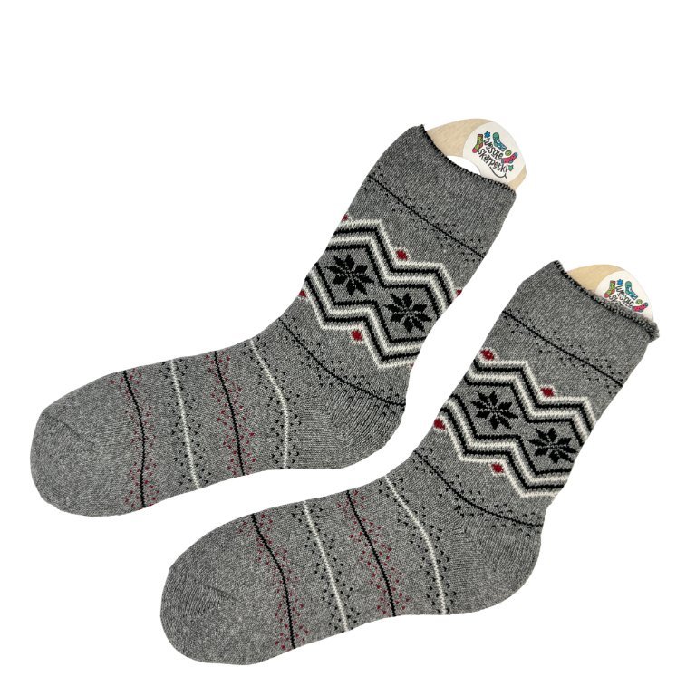 Skarpetki damskie alpaka ciepłe grube jasne szare norweskie gwiazdki 35-38
