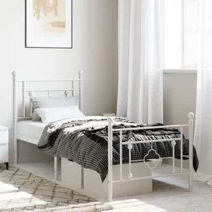 Metalowa rama łóżka z wezgłowiem i zanóżkiem, biała, 80x200 cm Lumarko! - Łóżka - miniaturka - grafika 1