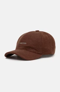 Calvin Klein czapka z daszkiem wełniana kolor brązowy gładka K60K612364 - Czapki damskie - miniaturka - grafika 1