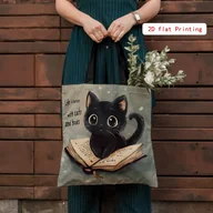 Torebki damskie - TEMU Stylowa, dwustronna torba typu tote z nadrukiem dla kobiet, z motywem kota i książek. Ta duża, wielorazowa torba na ramię to idealny prezent na - miniaturka - grafika 1