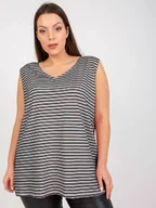 Bluzki damskie - Bawełniany top w paski plus size granat-biały (7952) - Factory Price - miniaturka - grafika 1