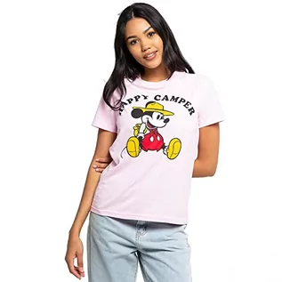 Koszulki i topy damskie - Disney Damska koszulka Mickey Happy Camper, jasnoróżowa, S - grafika 1