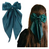 Ozdoby do włosów - Kokarda do Włosów Zielona Długa Ozdobna Spinka Satynowa Kobieca Elegancka - miniaturka - grafika 1