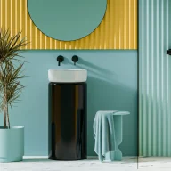 Umywalki - Massi Umywalka wolnostojąca okrągła czarno biała w połysku RONA black&white Glow - miniaturka - grafika 1