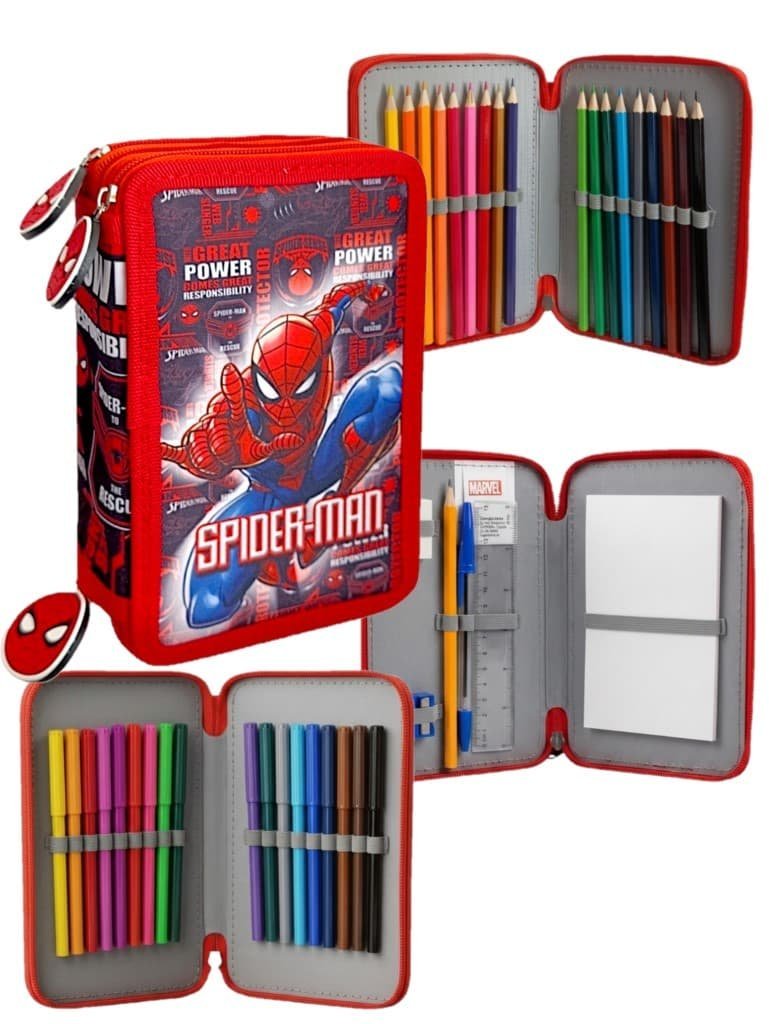 Piórnik szkolny z wyposażeniem trzykomorowy Spiderman Marvel