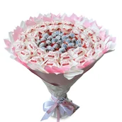 Zestawy upominkowe - Słodki bukiet biały i różowy dla dziecka na Komunię Świętą. Prezent. Komunia - miniaturka - grafika 1