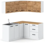 Meble kuchenne - Meble Kuchenne Modułowe Narożne Zestaw Danka Nowoczesny Dąb Wotan Biały Mat - miniaturka - grafika 1