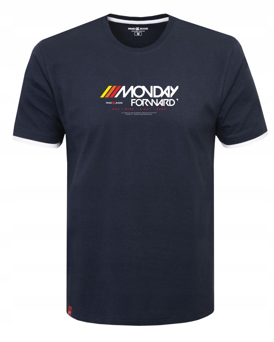 T-SHIRT Męski Koszulka GRANATOWA Gruba Bawełna MONDAY M Pako Jeans