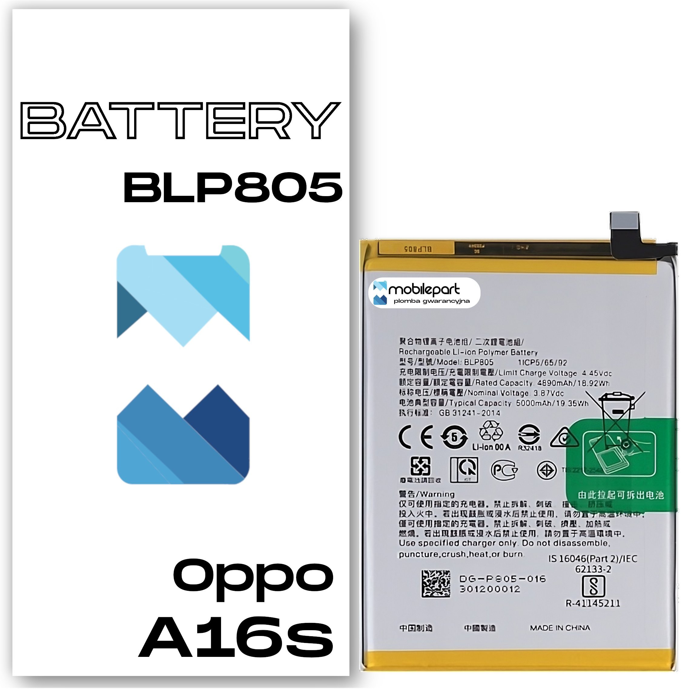 Bateria do Oppo A16s CPH2271 Świeżej Produkcji Nowy Akumulator BLP805