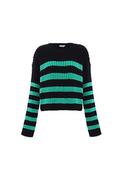 Swetry damskie - Libbi Damski sweter w paski CZARNY ZIELONY M/L, czarny, zielony, M - miniaturka - grafika 1
