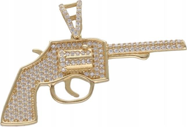 Złota zawieszka 585 pistolet z cyrkoniami 4,59 g modny wzór do łańcuszka