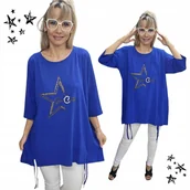 Bluzki damskie - LUŹNA TUNIKA GWIAZDA cyrkonie diament bluzka bawełna blink 54 56 7XL 3052 - miniaturka - grafika 1