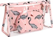 Kosmetyczki, organizery i kuferki - eCarla Kosmetyczka damska 3w1 Flamingi - różowa 1szt - miniaturka - grafika 1