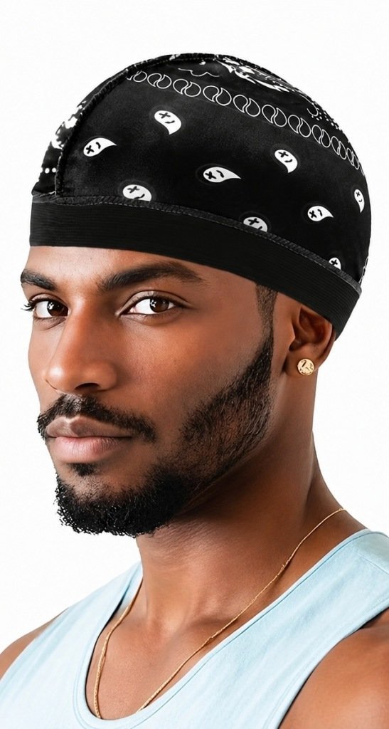 Elastyczny Durag Chusta Czapka na głowę Czarna Paisley Streetwear Prezent