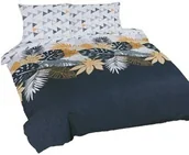 Pościel - Matex Pościel bawełniana 160x200 Liście geometria biała szara żółta grafitowa Universal - miniaturka - grafika 1