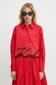 Koszule damskie - Karl Lagerfeld koszula bawełniana damska kolor czerwony regular z kołnierzykiem klasycznym A1W11002 - miniaturka - grafika 1
