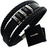 Bransolety męskie - Bransoletka męska skórzana z GRAWEREM DZIEŃ OJCA, TATY, IMIONA, DATY - miniaturka - grafika 1