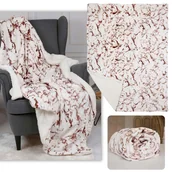 Koce - Marmurkowa, biało-brązowa narzuta/koc z mikropolaru, koc z barankiem, sherpa 220-230 g/m 150x200 cm - miniaturka - grafika 1