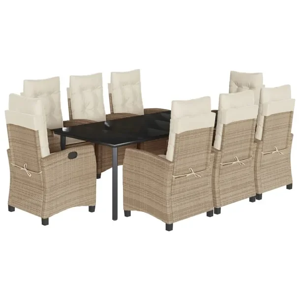 Zestaw mebli ogrodowych 9-elementowy, czarny, rattan PE, stół 200x100x74