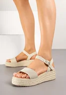 Sandały damskie - Beżowe Sandały na Koturnie z Plecioną Platformą Vanesse - miniaturka - grafika 1