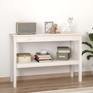Lumarko Stolik konsolowy, biały, 110x40x75 cm, lite drewno sosnowe - Konsole i sekretarzyki - miniaturka - grafika 1