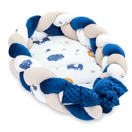 Kokony niemowlęce - Kokon niemowlęcy - Gniazdo przytulanka zestaw z poduszką warkocz składany dwustronny kokon dla noworodków 75X45 cm, navy niebieski - miniaturka - grafika 1