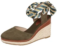 Czółenka - Koturny w kolorze khaki ze słomkową podeszwą oraz ozdobnym wiązaniem na kostce VICES 38 EU - miniaturka - grafika 1