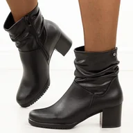 Botki damskie - Czarne skórzane botki damskie na słupku Sergio Leone Bt25636S - miniaturka - grafika 1