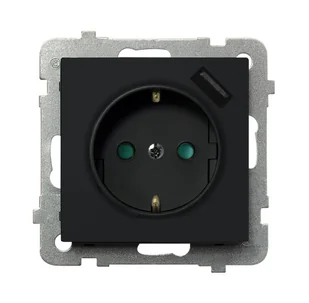 Gniazdo pojedyncze Ospel Sonata GP-1RSPUSB 2,1A/m/33 z uziemieniem schuko z przesłonami z ładowarką USB 2,1A czarny metalik - Gniazdka elektryczne - miniaturka - grafika 1
