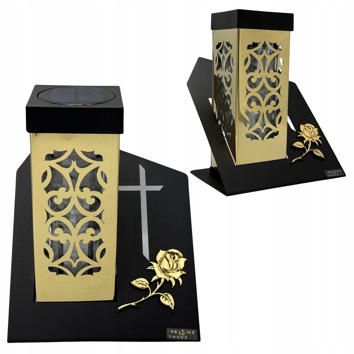 Znicz Solarny LED Ekskluzywny Elegancki Lampion Złoty ze Stali Paris 24 cm