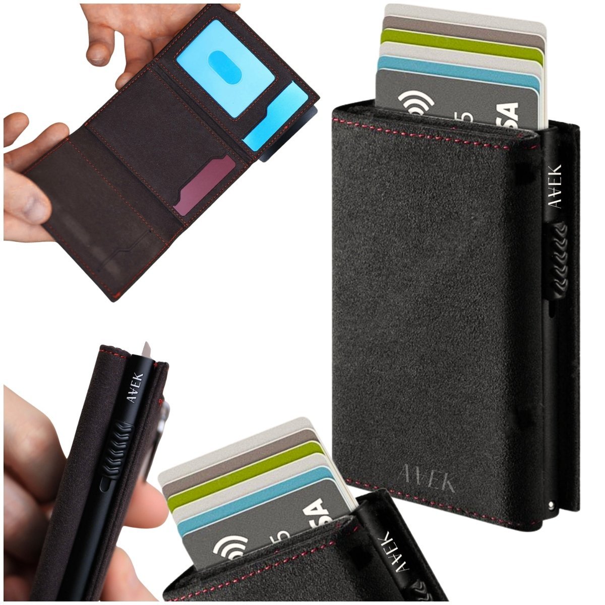 PORTFEL ETUI NA KARTY MĘSKI WALLET SZARY ZE SKÓRY SKÓRZANY OCHRONA RFID / AVEK
