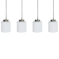 Oprawy, klosze i abażury - BELIANI Lampa wisząca sufitowa 4-punktowa metalowa czarna z mosiężną bazą i białym szklanym kloszem nowoczesna - miniaturka - grafika 1