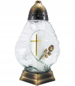 Lampiony i znicze - Duży Znicz Z Różą Krzyżem Unikatowy Lampion Szklany 37Cm Oryginalny - miniaturka - grafika 1